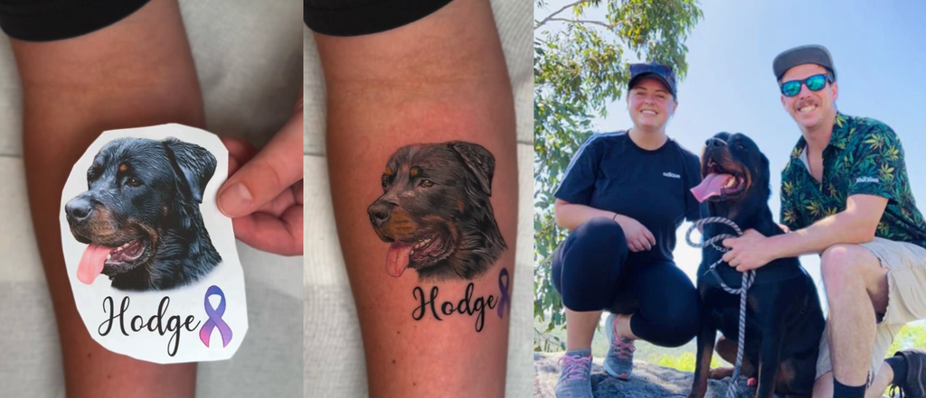 Hodgkin’s lymphoma survivor gets dog portrait tattoo of her beloved Rottweiler dog